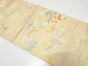 アンティーク　屋敷風景模様織り出し袋帯（材料）